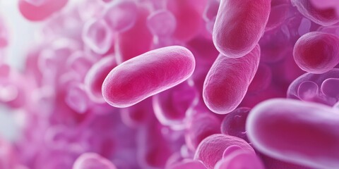 Pink bacteria closeup with ice-like texture. Image taken with light microscope and luminol stain for cellular details.