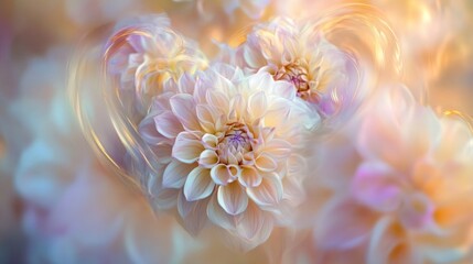 A dreamy arrangement of soft, pastel-colored flowers creating a serene, ethereal atmosphere.