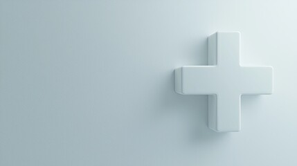 Fototapeta premium White medical cross symbol, minimalist design on a light background.