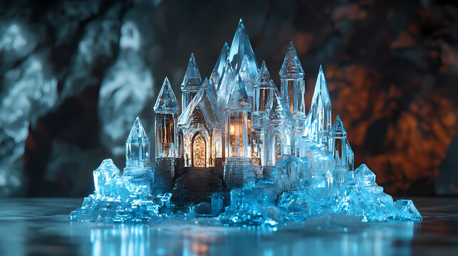 House inside a crystal shield, representing invulnerability, 3d illustration,. Crystal Fortress. Illustration