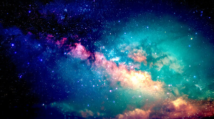 Obraz premium Colorful cosmic nebula in deep space, showcasing vibrant celestial beauty.