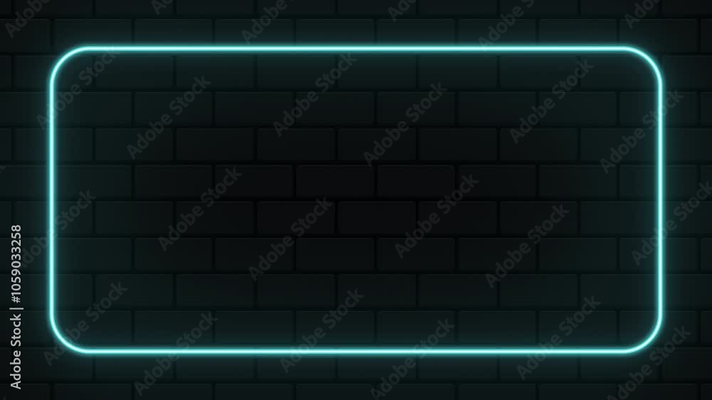 Poster blue neon rectangle frame animation. flickering neon border frame animation. neon shape line animati