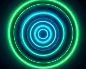 Mesmerizing Neon Concentric Circles Radiating Outward Glowing in Vibrant Greens and Blues