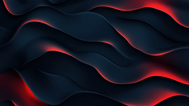 Abstract dark wavy background with glowing red highlights creating a smooth and fluid design resembling liquid or flowing fabric patterns.