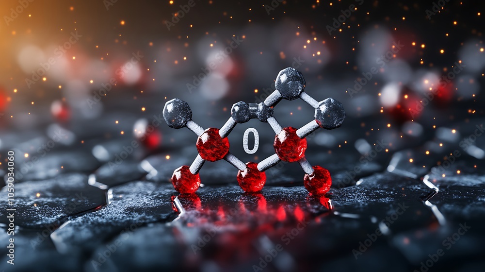 Poster a 3d representation of a molecular structure with vibrant colors and a textured background.