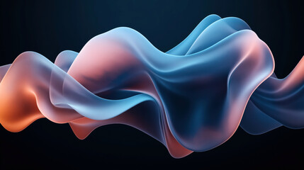 Abstract composition featuring smooth, flowing shapes in blue and orange hues against a dark background, representing a dynamic and fluid motion concept.