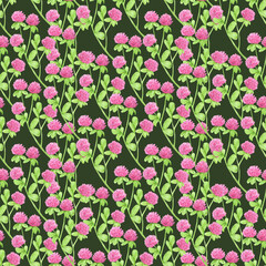 Hand drawn watercolor clover branch seamless pattern isolated on dark green background. Can be used for textile, fabric, scrapbook and other printed products.