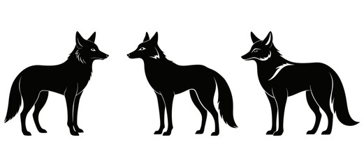 Set of fox silhouettes - vector illustration