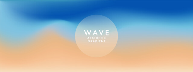 Blue sea wide gradient background. Abstract seaside. Sea beach. Ocean landscape view. Sea waves. Pastel colored horizontal vector banner. Simple soft light backdrop. Blue and beige colors. Relaxation
