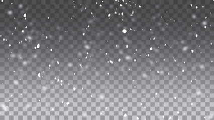 Winter snowfall effect of falling white snow flakes background vector. White snowflakes flying in the air.