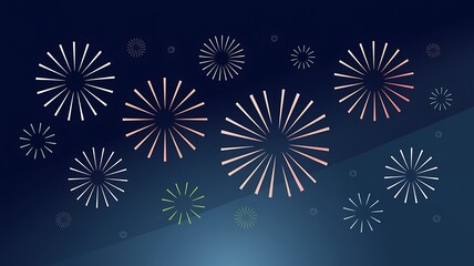 Abstract Design of Multicolored Fireworks on a Dark Blue Background