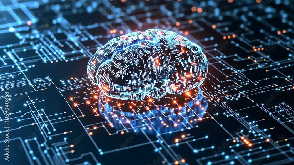 Poster A digital brain sits on a circuit board, representing the power of artificial intelligence