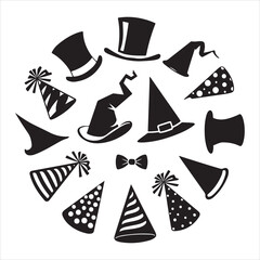  set of vector party hats silhouette