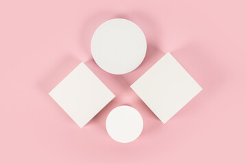 Fototapeta premium pink background for product presentation. Empty podiums. Mockup Top view