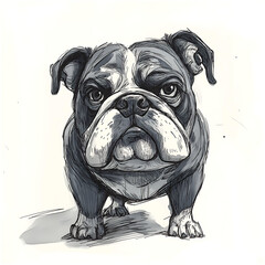 Black and White Sketch Illustration of a Bulldog - Generative AI