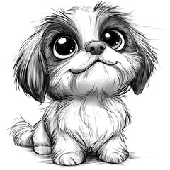 Black and White Sketch Illustration of a Shih-Tzu Dog - Generative AI