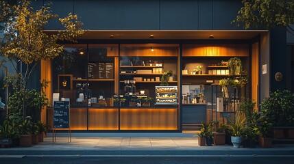 Charming Coffee Shop Exterior with Unique Architectural Design in Urban Setting