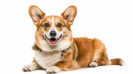 Welsh Corgi Breed Dog Sitting Against a White Background