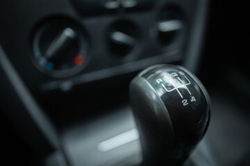Manual gearbox handle in the car