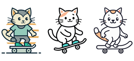 Cute cat playing skateboard vector cartoon Illustration. Cat playing skate concept. Cat cartoon logo. Flat cartoon style
