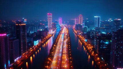 Obraz premium Aerial view of city lights arranged in festival patterns, Modern Light Festival, urban celebration