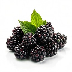 Blackberries with green leaves close-up, fresh and vibrant, object photography