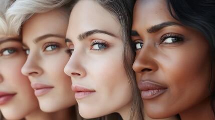 Fototapeta premium Close-Up Profile of Diverse Women with Distinct Facial Features, Symbolizing Strength and Beauty in Diversity