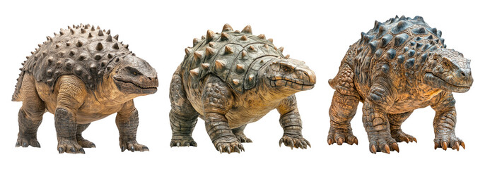 Obraz premium Three Unique Spiked Tortoise Models on Clear Background