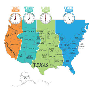 USA time zones infographic map