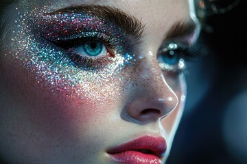 Fototapeta premium Glittering makeup artist showing creative makeup art