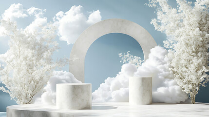 serene product display featuring chic podium against soothing sky blue backdrop