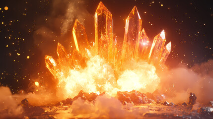 Stunning high definition fire explosion visuals featuring dramatic flame bursts on crystal background. Crystal Fortress. Illustration
