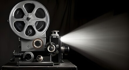 Fototapeta premium Black and white image of an old film projector