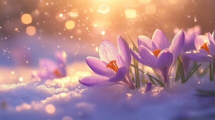 Beautiful Crocus Flowers Blooming in Soft Light