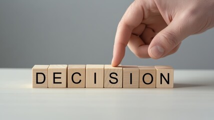 Business and life skill, decision cube wooden block on the table background for thinking and choosing.