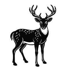 Black and White Deer Illustration with Antlers