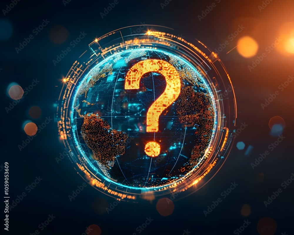 Aufkleber digital globe with circling question mark symbolizing business uncertainty and global trade dynamics