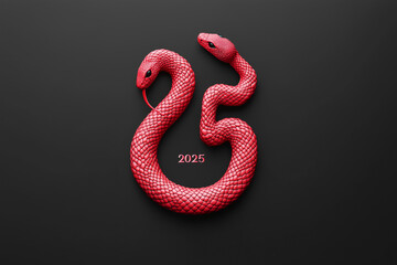 Fototapeta premium red snake with 2 heads with number 2025 on a black background