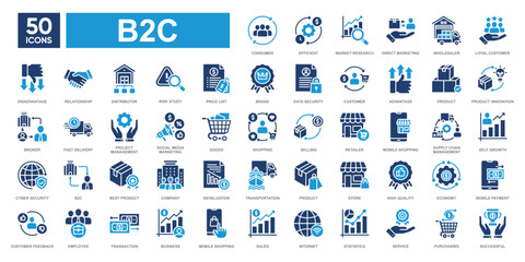 B2C icon collection set.Simple solid color vector