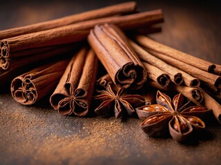 Aromatic cinnamon sticks arranged decoratively, evoking the warmth and spice of Christmas, perfect for festive baking and holiday drinks