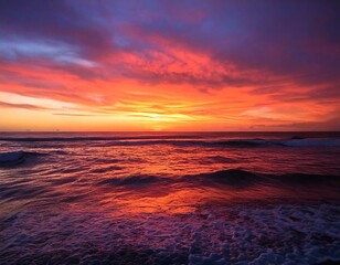 Obraz premium Ocean Sunset with Waves Crashing