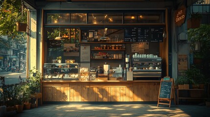 Charming Coffee Shop Exterior with Unique Architectural Design in Urban Setting
