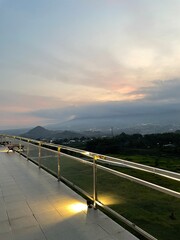 View sunset with long bridge