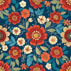 Seamless Floral Pattern with Red and Yellow Flowers