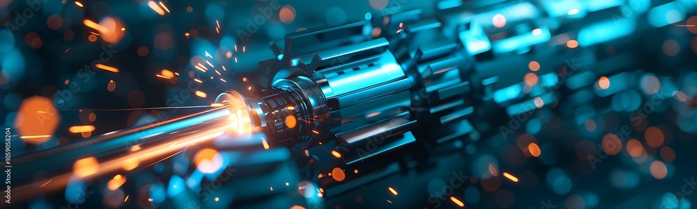 Aufkleber A close-up view of a metallic object emitting sparks, highlighting a dynamic, futuristic aesthetic with blue and orange tones.