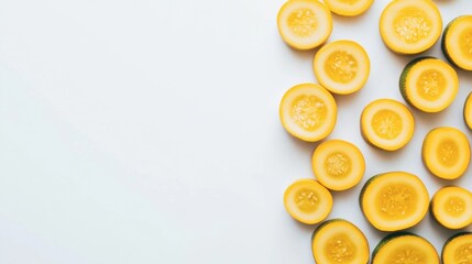 Fresh Yellow Squash Slices on White Background
