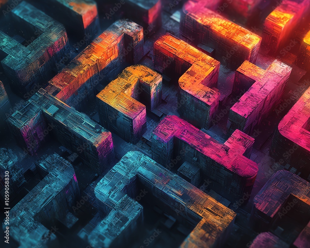 Poster artistic depiction of a maze made of question marks, symbolizing the journey of finding answers to o