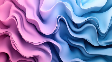 Fototapeta premium Colorful abstract background with flowing pink and blue gradient shapes resembling fabric or waves creating a dynamic and fluid pattern.