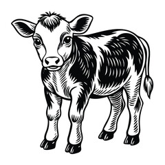Illustration of a Standing Calf in Black and White