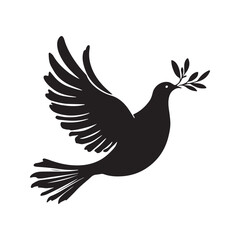 A silhouette of a dove flying with an olive branch in its beak, symbolizing peace and harmony.